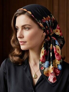 Vintage Laura Ashley Midnight Floral Silk Scarf NWT